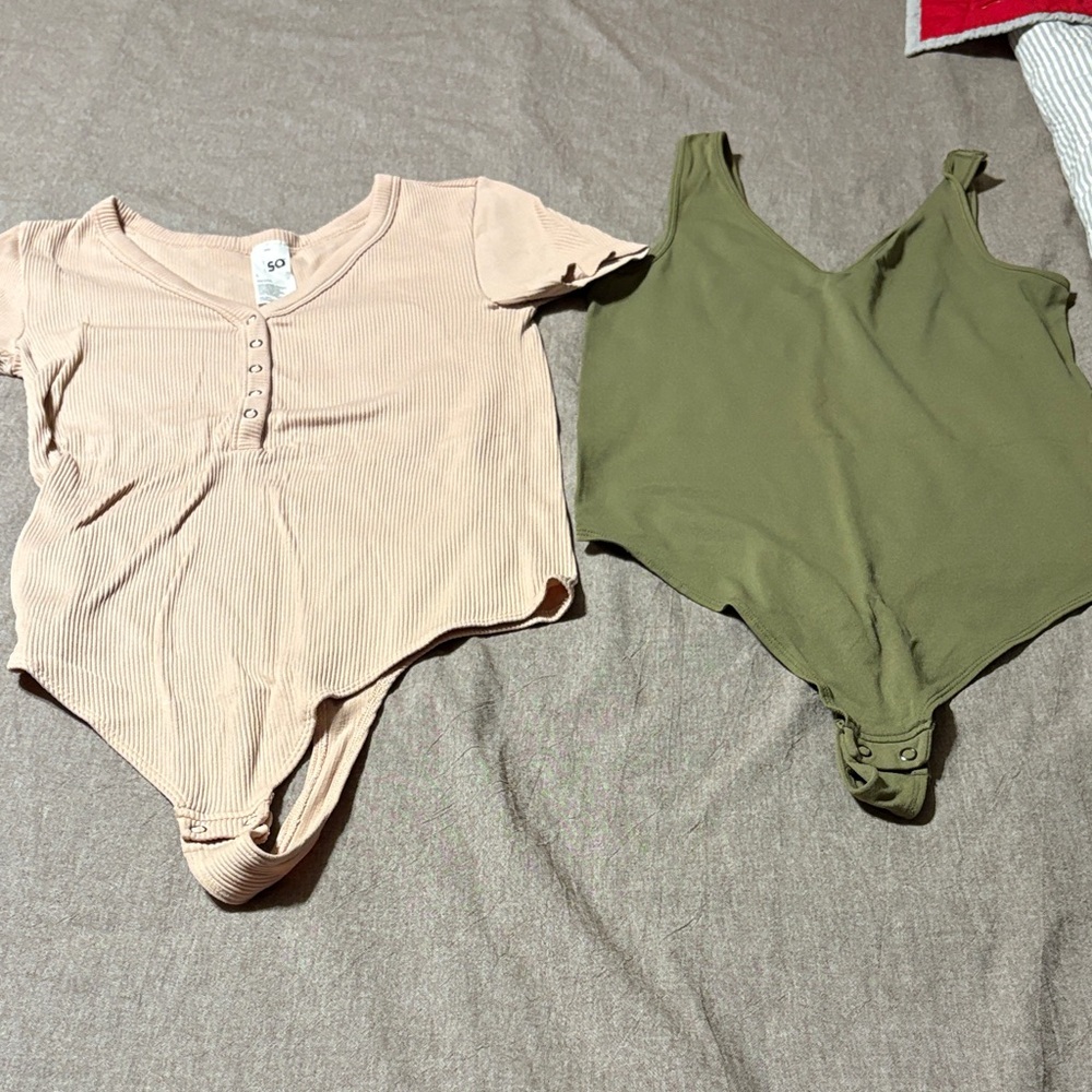 SO Ribbed Snap-Front Blush Bodysuit & Olive Tank Bodysuit